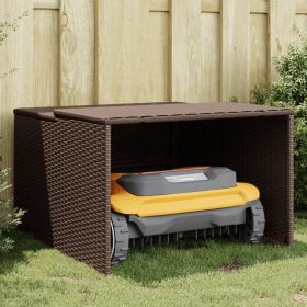 Robot Mower Garage Brown 33.9"x35.4"x20.5"/22.4" Poly Rattan