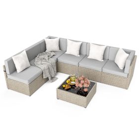 Pamapic Rattan Outdoor Sectional Couch Set (7 Pieces)